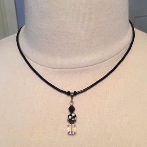 Clear, black, & dotted glass beaded necklace